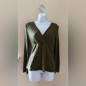 SHEIN Olive Green Ribbed Wrap Top
